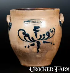 John B. Caire & Co., JOHN B. CAIRE & CO. / MAIN ST PO'KEEPSIE, NY Stoneware Jar with Slip-Trailed Decoration, circa 1840, Stoneware