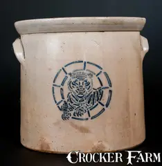 Stone Ware, F.T. WRIGHT & SON, / STONE WARE / TAUNTON, MASS. Three-Gallon Crock w/ Stenciled Tiger, circa 1870, Stoneware