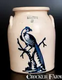J. & E. NORTON / BENNINGTON, VT Stoneware Jar w/ Bold Pheasant-on-Stump Decoration by J. & E. Norton, circa 1855, Stoneware, sold Jul 2015