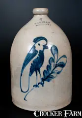 B.G. Chace & Co, B.G. CHACE & CO / PROVIDENCE R I Five-Gallon Advertising Jug w/ Cobalt Parrot att. Norton, Worcester, MA, circa 1870, Stoneware