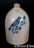 E.W. Farrington & Co., E. W. FARRINGTON & CO. / ELMIRA, NY Stoneware Jug w/ Songbird Decoration, circa 1890, Stoneware
