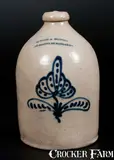 Sutton & Huestis, SUTTON & HUESTIS / BROOKLYN Stoneware Advertising Jug w/ Slip-Trailed Floral Decoration, circa 1845, Stoneware