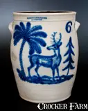 Harrington & Burger, Very Rare HARRINGTON & BURGER / ROCHESTER Six-Gallon Crock w/ Elaborate Deer Scene