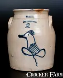 W. Hart, W. HART / OGDENSBURGH Stoneware Jar with Slip-Trailed Bird Decoration, circa 1860, Stoneware