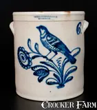 Harrington & Burger, HARRINGTON & BURGER / ROCHESTER 6 Gal. Stoneware Jar w/ Elaborate Bird and Floral Decoration