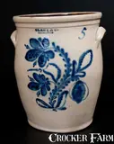 Clark & Co., CLARK & CO. / ROCHESTER Five-Gallon Stoneware Jar w/ Elaborate Floral Decoration, circa 1838-1846, Stoneware