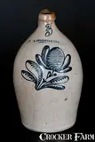 F. Stetzenmeyer, Fine F. STETZENMEYER / ROCHESTER, NY Stoneware Jug w/ Slip-Trailed Floral Decoration, circa 1855, Stoneware