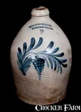 COWDEN & WILCOX / HARRISBURG, PA Two-Gallon Stoneware Jug w/ Cobalt Floral Decoration by Cowden & Wilcox, circa 1865, Stoneware, sold Jul 2015