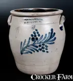 COWDEN & WILCOX / HARRISBURG, PA Three-Gallon Stoneware Jar w/ Floral Decoration by Cowden & Wilcox, circa 1865, Stoneware, sold Jul 2015
