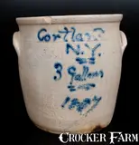 Cortland, Rare "Cortland / N.Y. / 3 Gallons / 1867" Three-Gallon Stoneware Cream Ja, 1867, Stoneware