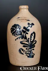 John Young. & Co, Rare JOHN YOUNG & CO. / HARRISBURG, PA Stoneware Jug w/ Detailed Slip-Trailed Floral Decoration, circa 1856-1858, Stoneware