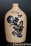 John Young. & Co, Rare JOHN YOUNG & CO. / HARRISBURG, PA Stoneware Jug w/ Detailed Slip-Trailed Floral Decoration, circa 1856-1858, Stoneware