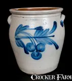 COWDEN & WILCOX / HARRISBURG, PA Three-Gallon Stoneware Jar with Cherries Decoration by Cowden & Wilcox, circa 1865, Stoneware, sold Jul 2015