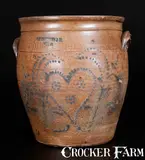 J. B. Pfaltzgraff & Co., Very Rare J.B. PFALTZGRAFF & CO. / YORK, PA Two-Gallon Stoneware Cream Jar w/ Heart Decoration, circa 1855-1880, Stoneware