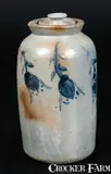 John Bell, Rare Lidded JOHN BELL / WAYNESBORO Stoneware Canning Jar w/ Cobalt Floral Decoration, circa 1850-1880, Stoneware