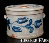 John Bell, Exceptional JOHN BELL / WAYNESBORO Stoneware Cake Crock w/ Lid and Exuberant Cobalt Floral Decoration, circa 1850-1880, Stoneware
