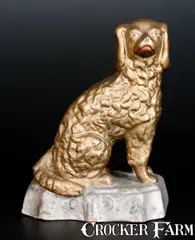 Speese & Son, Very Rare SPEESE & SON / GETTYSBURG, PA Cold-Painted Redware Spaniel on Base, circa 1885, Redware
