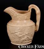 American Pottery Co., Rare AMERICAN POTTERY CO. / JERSEY CITY, N.J. Yelloware Hound-Handled Pitcher, circa 1833-1850, Yellowware