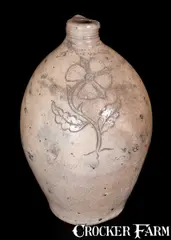 T. Warne, Extremely Rare T. WARNE / SOUTH AMBOY Stoneware Jug w/ Detailed Incised Floral Decoration, circa 1797-1805, Stoneware