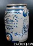 E. J. Miller, Very Rare E. J. MILLER / ALEXANDRIA, VA Stoneware Advertising Water Cooler w/ JAMES HAMILTON / GREENSBORO, PA Maker's Stencil, circa 1875, Stoneware
