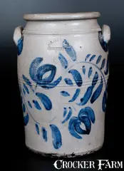 Hamilton, HAMILTON / GREENSBORO / PA Four-Gallon Stoneware Jar with Brushed Cobalt Floral Decoration, circa 1860, Stoneware