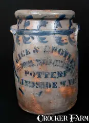 Rice & Broyles, Very Rare RICE & BROYLES / LINDSIDE, W. VA Stoneware Jar with Elaborate Floral Decoration, circa 1875, Stoneware