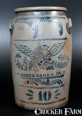 Jas. Hamilton & Co., 10 Gal. JAS. HAMILTON & CO. / GREENSBORO, PA Stoneware Jar w/ Stenciled Eagle and Freehand Decoration, circa 1875, Stoneware
