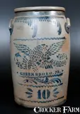 Jas. Hamilton & Co., 10 Gal. JAS. HAMILTON & CO. / GREENSBORO, PA Stoneware Jar w/ Stenciled Eagle and Freehand Decoration, circa 1875, Stoneware