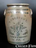 T.F. Reppert, T. F. REPPERT / GREENSBORO, PA Six-Gallon Stoneware Jar w/ Stenciled Decoration, circa 1880, Stoneware