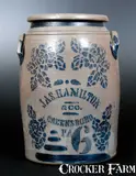 Jas. Hamilton & Co., JAS. HAMILTON & CO. / GREENSBORO, PA Six-Gallon Stoneware Jar w/ Stenciled Rose Decoration, circa 1875, Stoneware