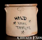 Brown Brothers, Outstanding BROWN BROTHERS / HUNTINGTON, L.I. Stoneware Jar Inscribed "Hold Your Tongue" Surrounded by Stars