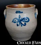 James Otto Lewis, Very Rare LEWIS / HUNTINGTON 3 Gal. Stoneware Jar with Butterfly Decoration, circa 1830-1854, Stoneware