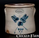 Brown Brothers, BROWN BROTHERS / HUNTINGTON, L.I. Stoneware Crock w/ Crossed Floral and Spotted Decoration