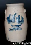 F. J. Caire, Rare F. J. CAIRE / Huntington / L.I. Five-Gallon Stoneware Churn w/ Floral Decoration, circa 1854-1863, Stoneware