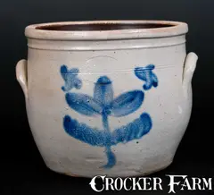 F. J. Caire, Rare F. J. CAIRE / Huntington / L.I. Stoneware Cream Jar w/ Floral Decoration, circa 1854-1863, Stoneware