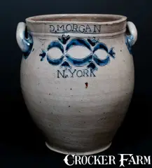 D. Morgan, Important D. MORGAN / N. YORK Stoneware Jar w/ Impressed Drape and Tassel Decoration, circa 1800, Stoneware