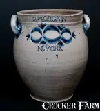 D. Morgan, Important D. MORGAN / N. YORK Stoneware Jar w/ Impressed Drape and Tassel Decoration, circa 1800, Stoneware