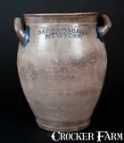 David Morgan, Very Rare DAVID. MORGAN. / NEW YORK Stoneware Jar w/ Impressed Swag-and-Heart Decorations, circa 1805, Stoneware