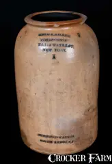 Rare SOUTH AMBOY, NJ Stoneware Advertising Jar for MRS. G. B. MILLER / TOBACCONIST / NEW YORK by Mrs. G. B. Miller, circa 1830, Stoneware, sold Mar 2015