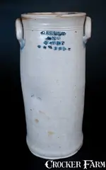 Orcutt And Wait, Rare ORCUTT AND WAIT / WHATELY (Mass.) Three-Gallon Stoneware Churn, circa 1817, Stoneware