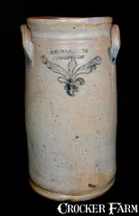 Swan & States, Rare SWAN & STATES / STONINGTON (CT) Incised Stoneware Churn, circa 1825, Stoneware