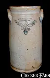 Swan & States, Rare SWAN & STATES / STONINGTON (CT) Incised Stoneware Churn, circa 1825, Stoneware