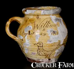 Philip Pittler, Scarce Sgraffito Redware Sugar Jar with Fish and Bird Decorations, Signed "Philip Pittler / Makr" English origin, 1811, Redware