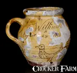 Philip Pittler, Scarce Sgraffito Redware Sugar Jar with Fish and Bird Decorations, Signed "Philip Pittler / Makr" English origin, 1811, Redware