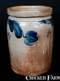 JOHN BELL / WAYNESBORO Stoneware Jar w/ Vibrant Tulip Decoration and Crosses by John Bell, circa 1850-1880, Stoneware, sold Mar 2015