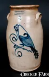Flack & Van Arsdale, FLACK & VAN ARSDALE / CORNWALL, ONT. Canadian Stoneware Bird Churn, circa 1875, Stoneware