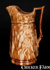 O. V. Lewis, Extremely Rare O. V. LEWIS / GREENWICH Rockingham Ware Pitcher, Greenwich, NY, circa 1850, Rockinghamware