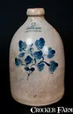 Riedinger & Caire, RIEDINGER & CAIRE / POUGHKEEPSIE NY Stoneware Jug w/ Elaborate Cobalt Floral Decoration