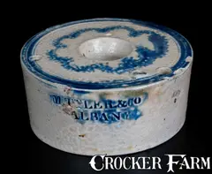 M. Tyler, Rare M. TYLER / ALBANY Stoneware Inkwell with Scalloped Cobalt Brushwork, circa 1835, Stoneware