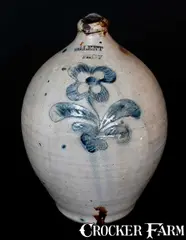 G. Lent, Rare G. LENT / TROY Stoneware Jug with Incised Floral Design, circa 1820, Stoneware